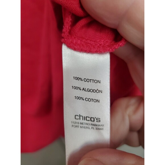 Chico's Red Cotton Embroidered Notch Neck 3/4 Sleeve T-Shirt Size 2 Large - Picture 6 of 8